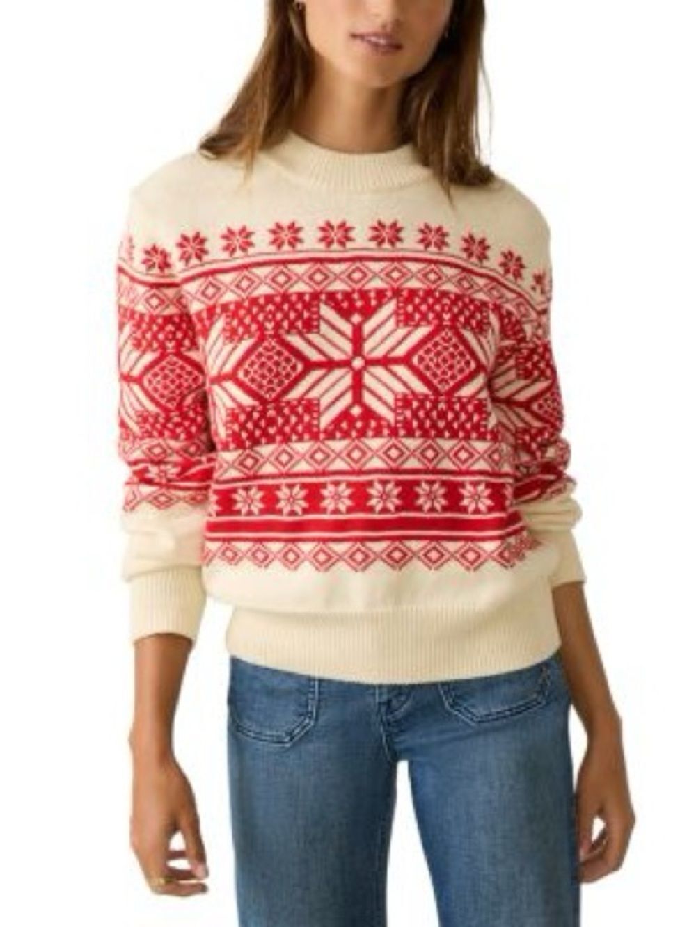 Faherty Sun Valley Red and Cream Crew Neck Cashmere Blend Sweater NWOT